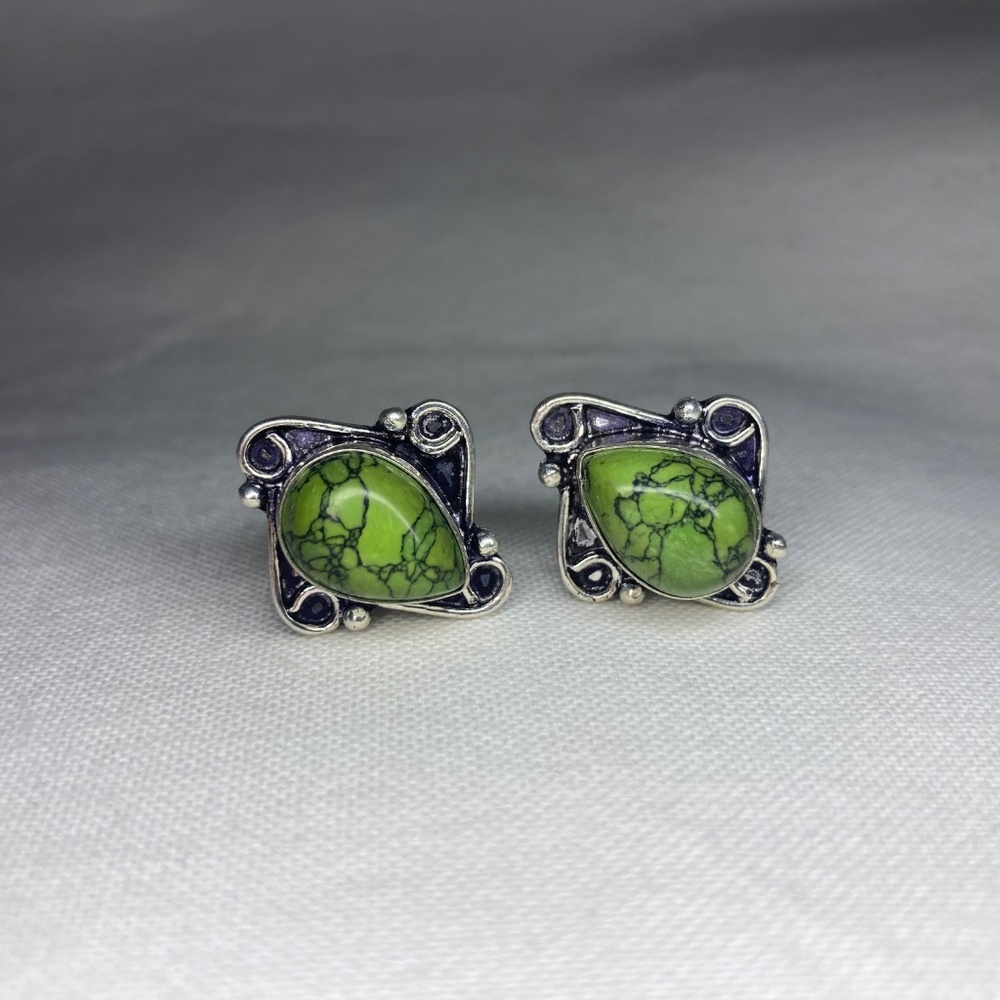 Solid Sterling Silver Men’s Green, Synthetic Ston… - image 3